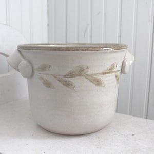 Vintage Hand Turned Studio Pottery Planter - Signed Art Pottery Planter Pot - Taupe Gray Green Leaf Design Studio Pottery - Modern Pottery