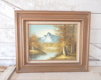 Original Landscape Oil Painting of Mountains & Forest - Breathtaking Lake Scene - Framed Signed Original Oil Painting - Mid Century Artwork