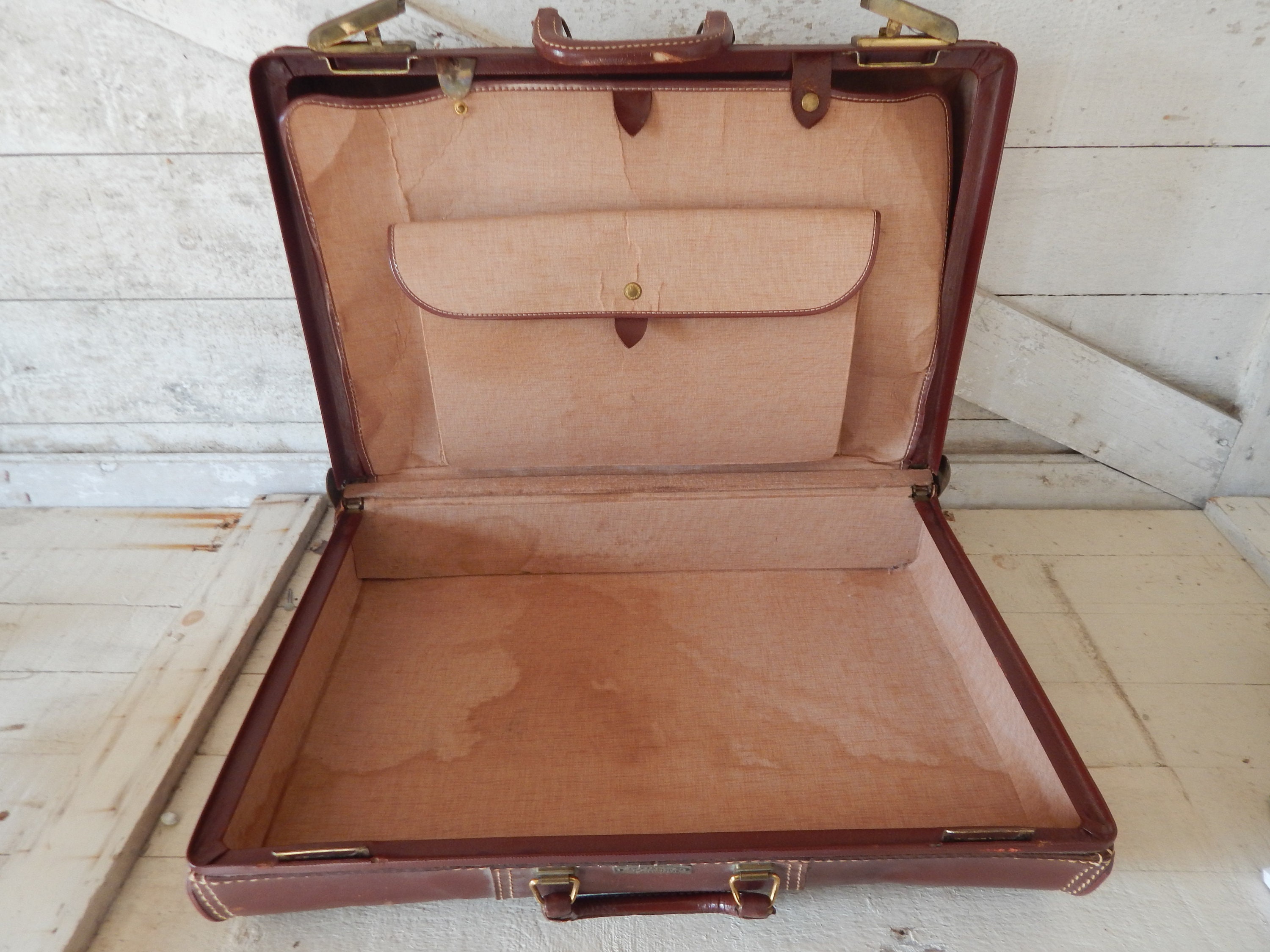 Stitched Leather Suitcase Vintage Luggage Made by ABC -  Canada