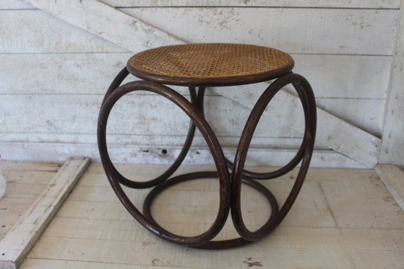 Vintage Thonet style Bentwood Wicker Top Side Table Oak Bentwood