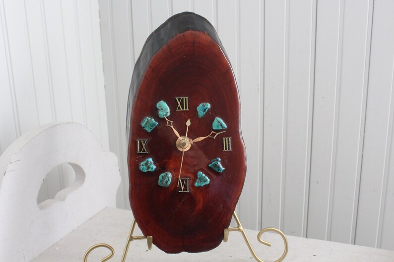Vintage Juniper Wood Slab Wall Clock with Real Turquoise Etsy France