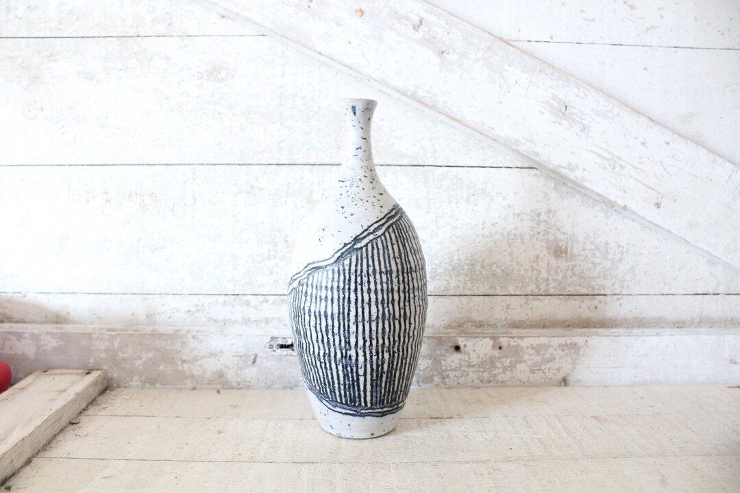 Vintage Hand Thrown Art Studio Pottery Vase - Heavy Gray and Blue ...