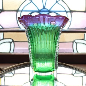 Vintage Mid Century Murano Vase - Aubergine & Green Ribbed Hand Blown Glass Vase - Mid Century Modern Art Glass Vase - Collectible Art Glass