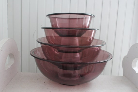 Vintage Cranberry Pyrex Mixing Bowl Set Set of Four Pyrex Bowls