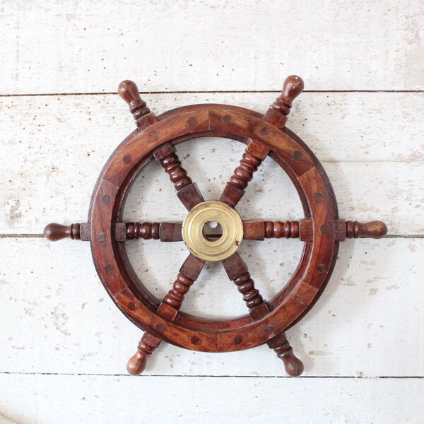 Vintage Wood Ship's Wheel - Nautical Ship Wheel Wall Art - Decorative Ship's Wheel - Shore Home, Tropical, Nautical, Cabin, Lodge Decor