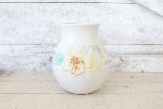 Vintage Weller Panella Vase - Handles & Hand Decorated Yellow