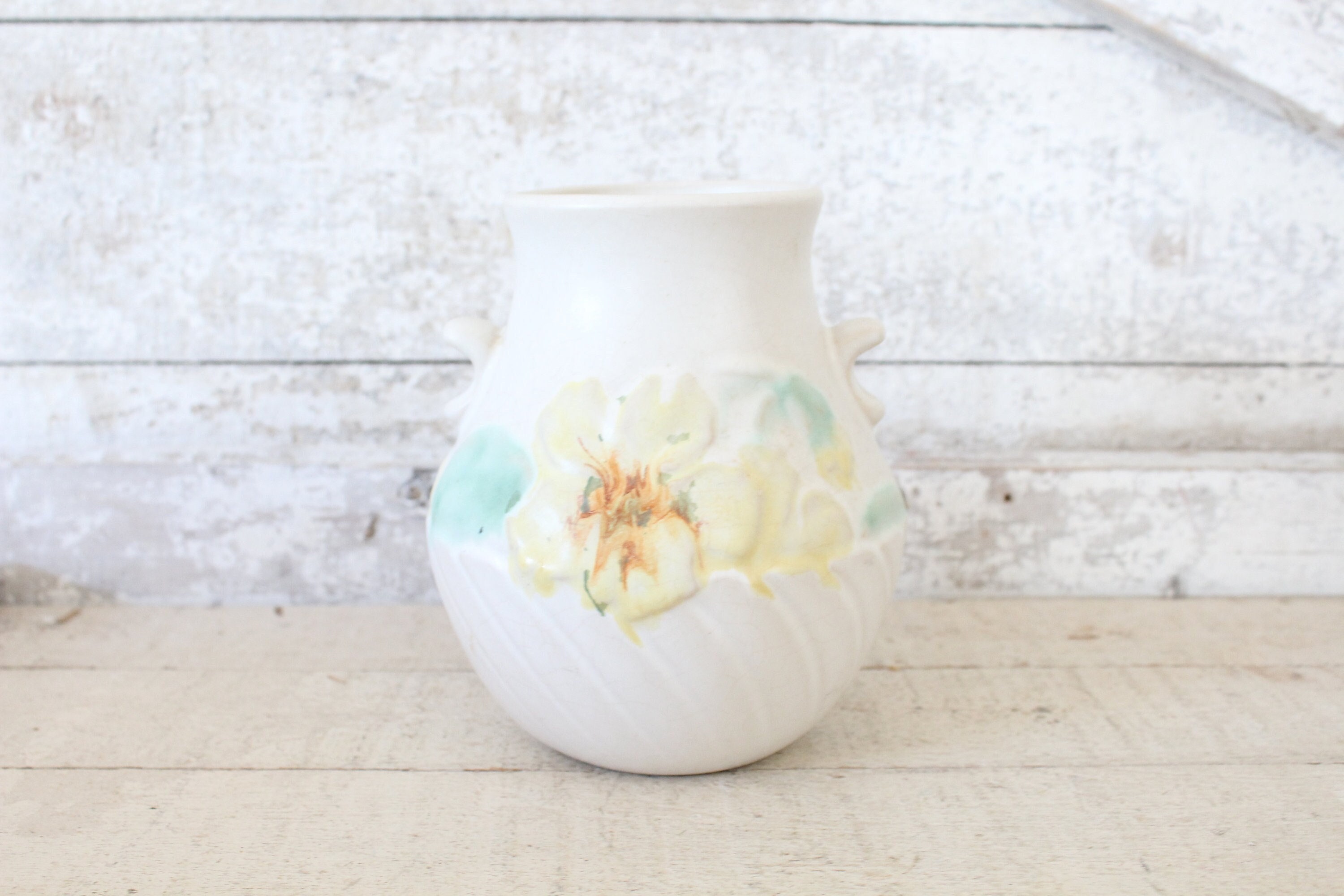 Vintage Weller Panella Vase - Handles & Hand Decorated Yellow