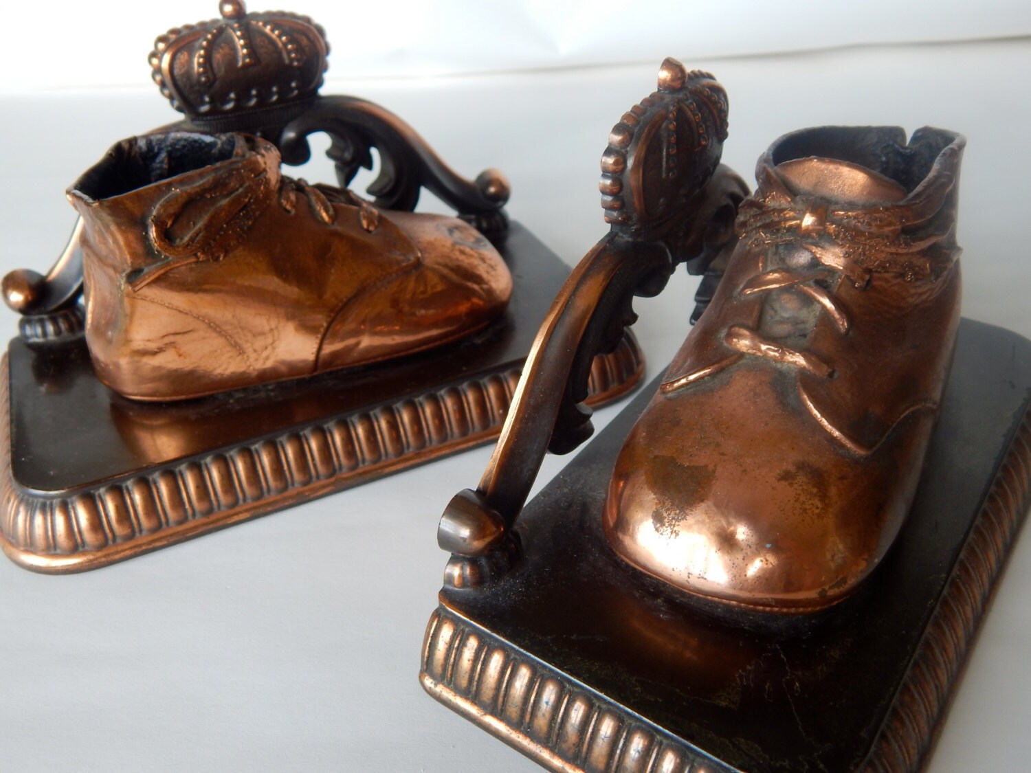 Bronze Baby Shoe Bookends Paperweight Vintage 1940's Etsy