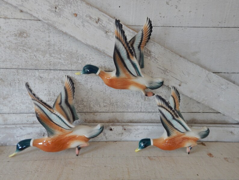 Ceramic Hand Painted Mallard Ducks in Flight Wall Art Set of Etsy