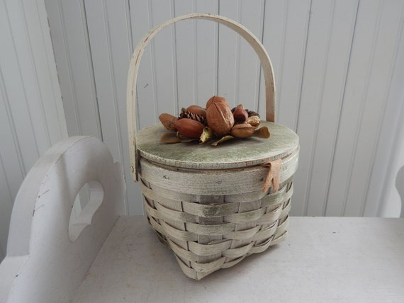 Vintage Woven White Basket Purse - Woven Wood Sla… - image 1