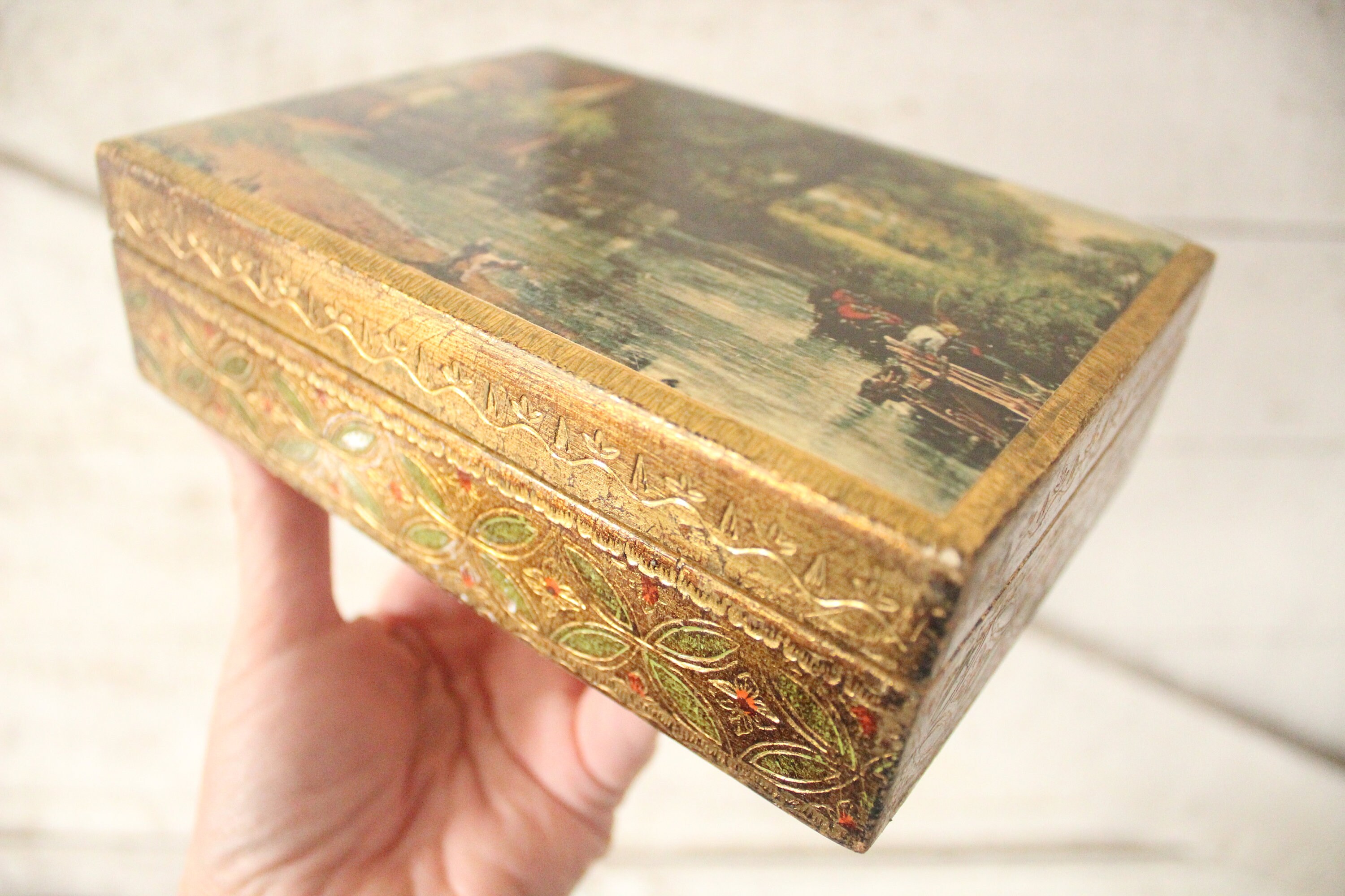 Vintage Italian Florentine Gold Gilt Box - 1960s Florentine Hinged