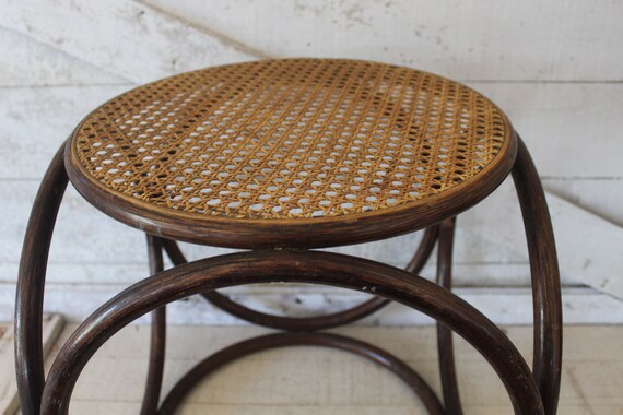 Vintage Thonet style Bentwood Wicker Top Side Table Oak Bentwood