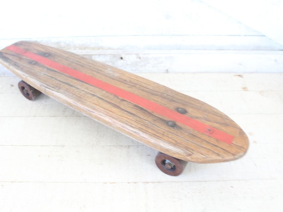 Vintage 1960s Surfboard Skateboard - Mid Century Heavy Oak