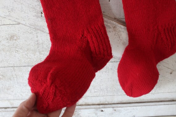 Vintage Hand Knit Red Wool Socks - Mid Century Hu… - image 6