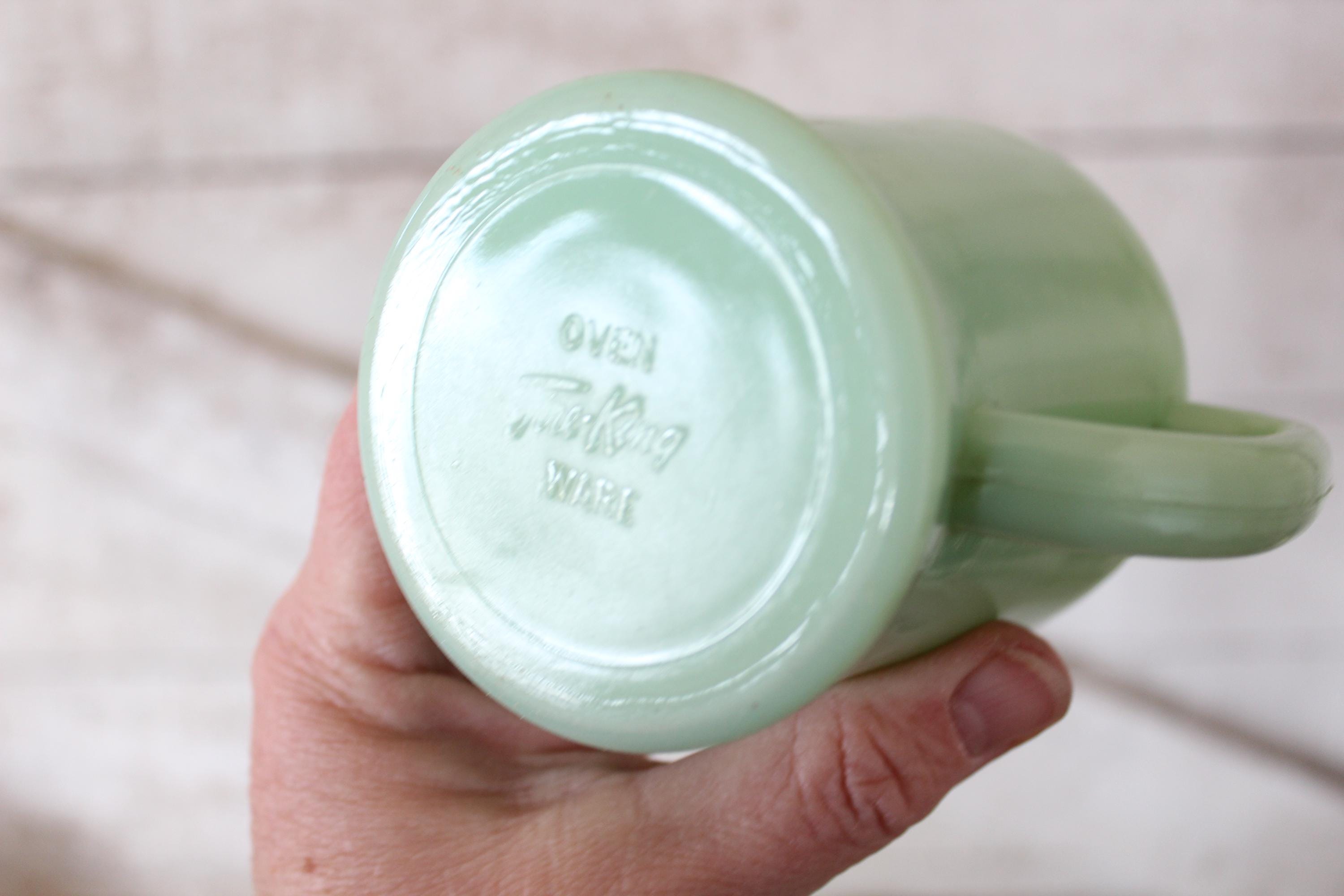 Vintage Jadeite Green Fire King Glass D-handle Coffee Mugs