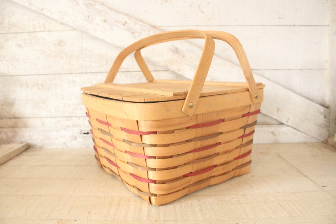 Vintage Amish Square Pie Carrier/picnic Basket W/interior Splint Shelf