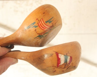 Vintage Hand Carved Wood Scandinavian Sami Cup - Pair of