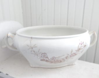 Mellor Taylor & Co Transferware Soup Tureen - Bedford, England - Semi Porcelain Soup Tureen - Ironstone Pink and Bronze Floral Transferware