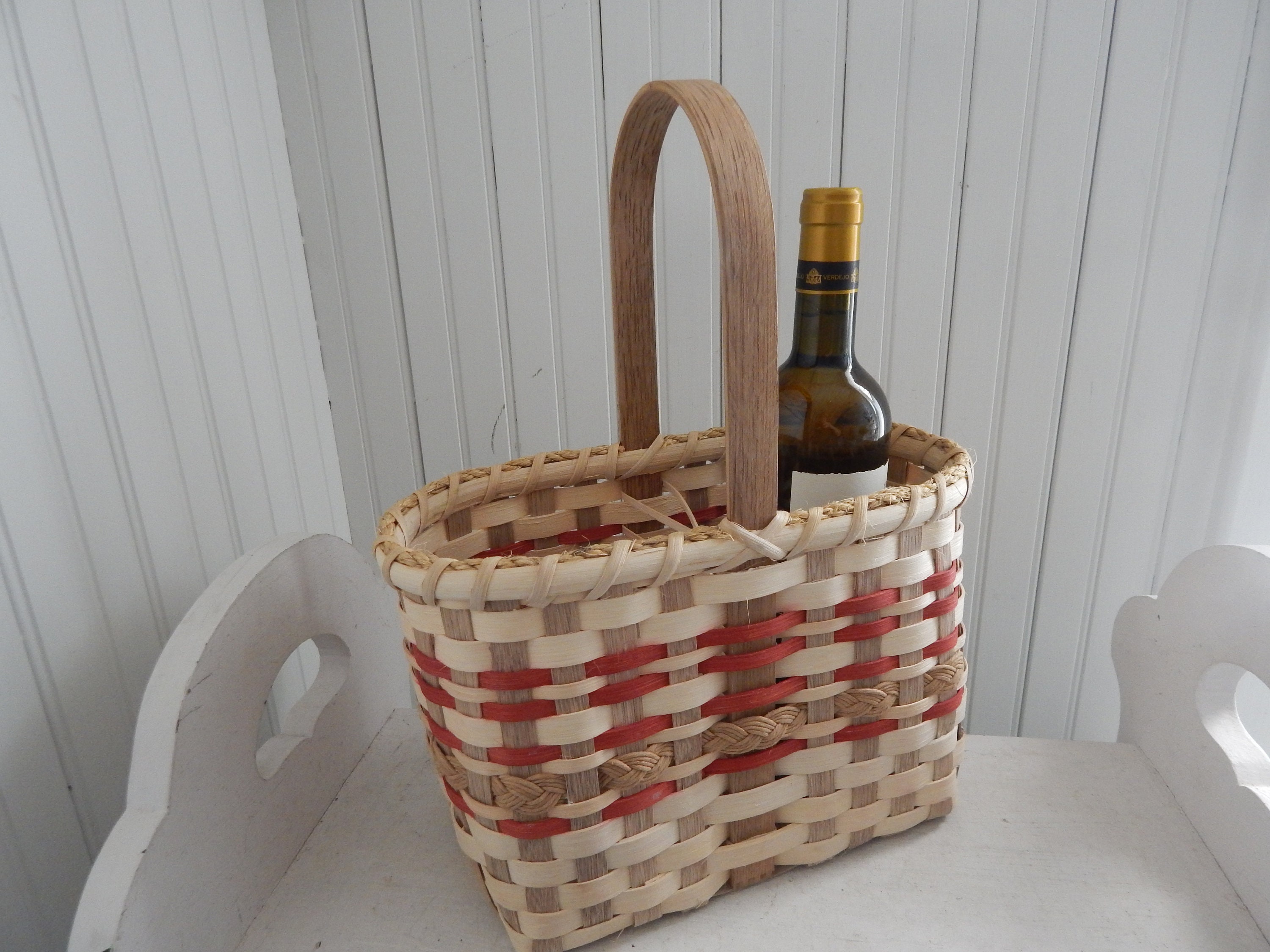 Wine Carrier Basket Cooler for 2 Bottles Best Gift for Mother or Father Picnic Wine Holder for Double Bottles with Free Bottle Opener and Stopper 