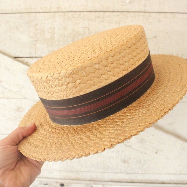 Vintage Byrnie Utz Men's Straw Hat - Great Gatsby Style Straw Hat - Vintage Boaters Hat Skimmer - Fedora - Barbershop Quartet - Men's Size 7