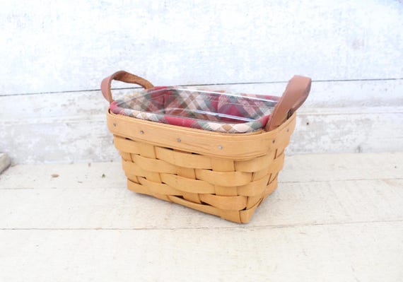 Vintage Longaberger Tea / Key Basket With Leather Handles, Red