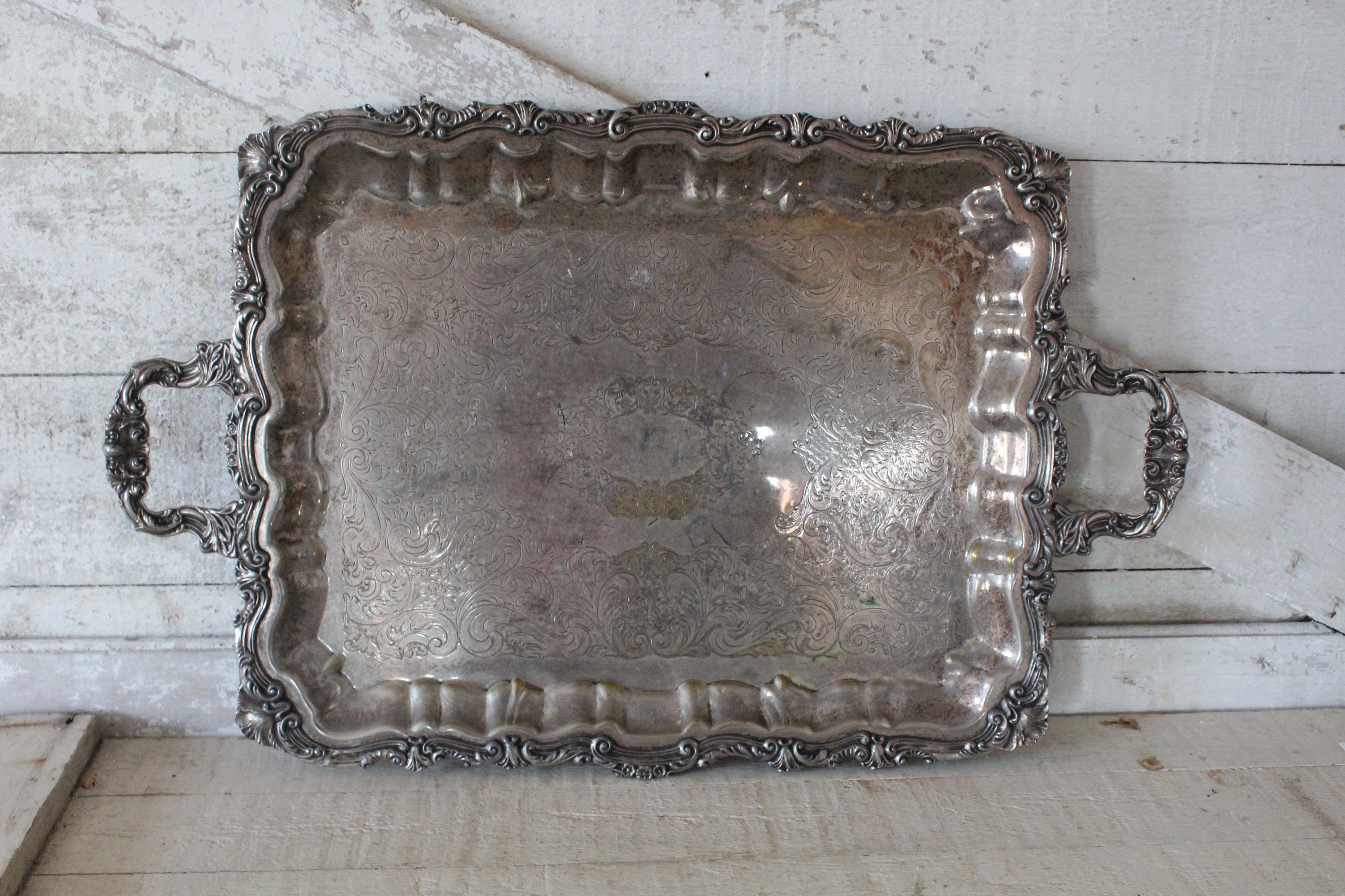 Vintage Silver Plated Serving Tray with Fancy Handles 1960s Etsy