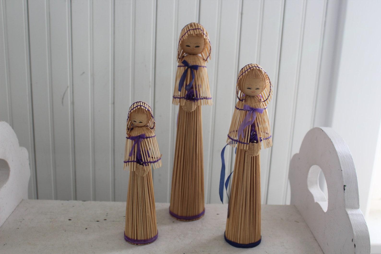 Vintage 1970s Standing Straw Dolls Folk Art Hand Crafted Etsy