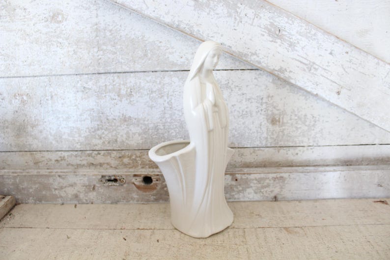 Vintage Matte White Art Pottery Madonna Indoor Planter Tall Madonna
