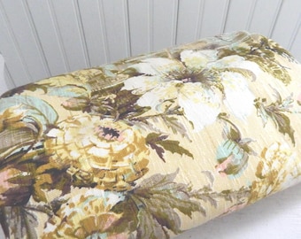 Vintage Floral Barkcloth Fabric Yardage – Cream, Teal, Rose, Bonsai Print