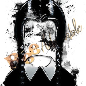 Watercolor Art Wednesday Addams inspired
