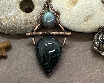 Electroformed Olivine Magnetite & Labradorite... w/ a 18” antiqued Copper chain