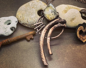 Copper Electroformed North Ridge Plume Agate with Otter Rib Bones... w/ an 18” antiqued Copper chain