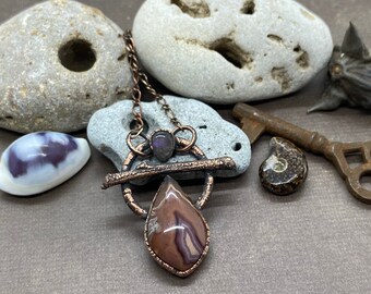 Copper Electroformed Parcelas Agate with a dramatic Purple Flash Labradorite