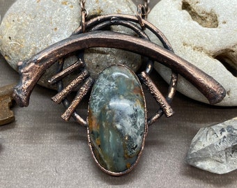 Copper Electroformed BC Ocean Picture Stone (British Columbia) with an Otter Rib Bone... w/ a 20” antiqued Copper chain.