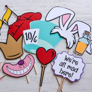 Alice in Wonderland 9 piece Photo Props - Handmade and so fun for your Photo Booth!