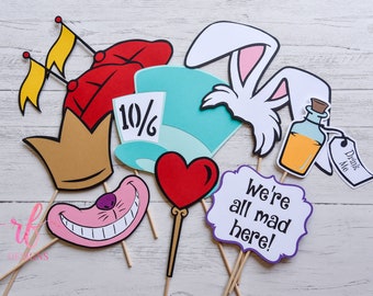 Alice in Wonderland 9 piece Photo Props - Handmade and so fun for your Photo Booth!