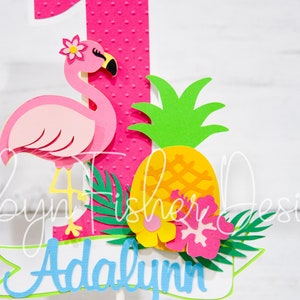 Flamingo and Pineapple Tropical Theme Cake Topper - Customized with Name and Age!