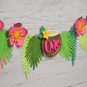 Tropical Luau High Chair Banner - Fun Coconut and Tropical Leaves customized with Age!