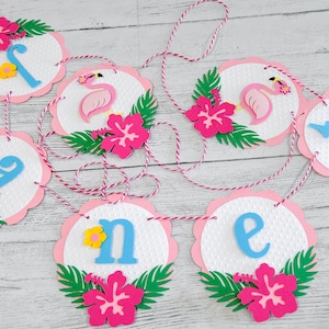 Flamingo Tropical Theme Banner customized with Name |  *OPTIONAL* Happy Birthday  Pineapple letter banner with age - SOLD SEPARATELY!