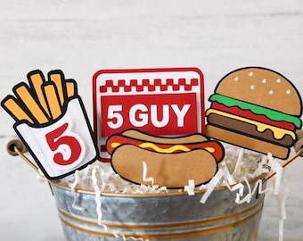 Fast Food Burger Birthday Cupcake Toppers | Diner Theme | Set of 12 | Customized with Age