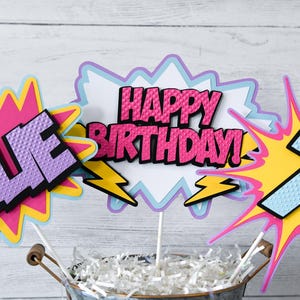 Girl Superhero Birthday 3pc Cake Topper set