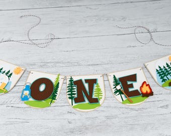 ONE Happy Camper Birthday Banner | Can customize with name
