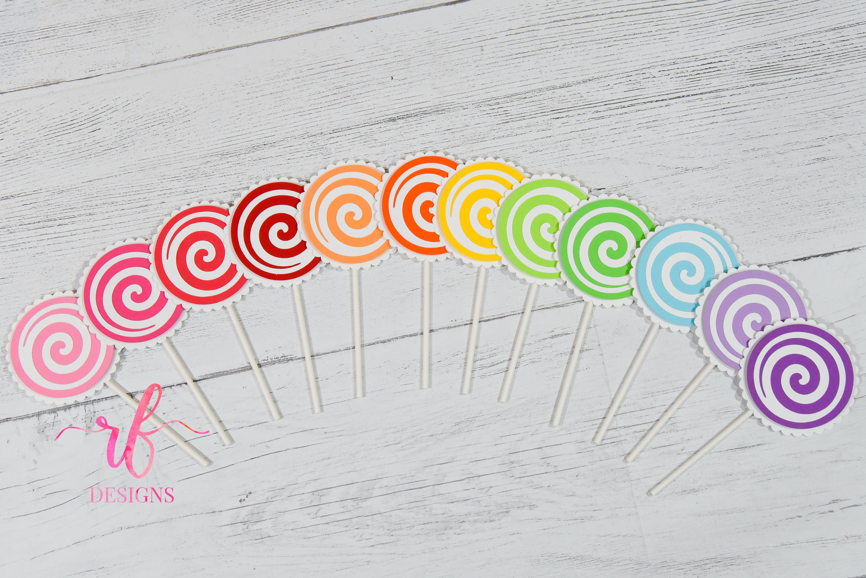 Rainbow Candyland/ Sweet Shoppe Lollipop Cupcake Toppers! Set of 12