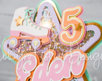 Roller Skating Theme Cake Topper -Shaker Topper,  Roller Rink party, 80's theme, Retro Birthday!  Sweet Pastel Colors!