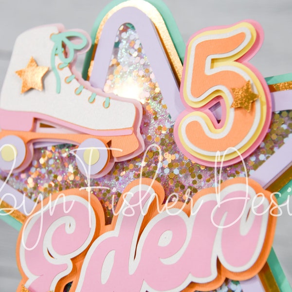 Roller Skating Theme Cake Topper -Shaker Topper,  Roller Rink party, 80's theme, Retro Birthday!  Sweet Pastel Colors!