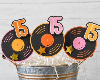 Vinyl Record Cupcake Toppers | Set of 12 | Customized with Age
