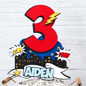 SUPERHERO | Birthday Cake Topper | Customized with Name and Age | Comic book inspired