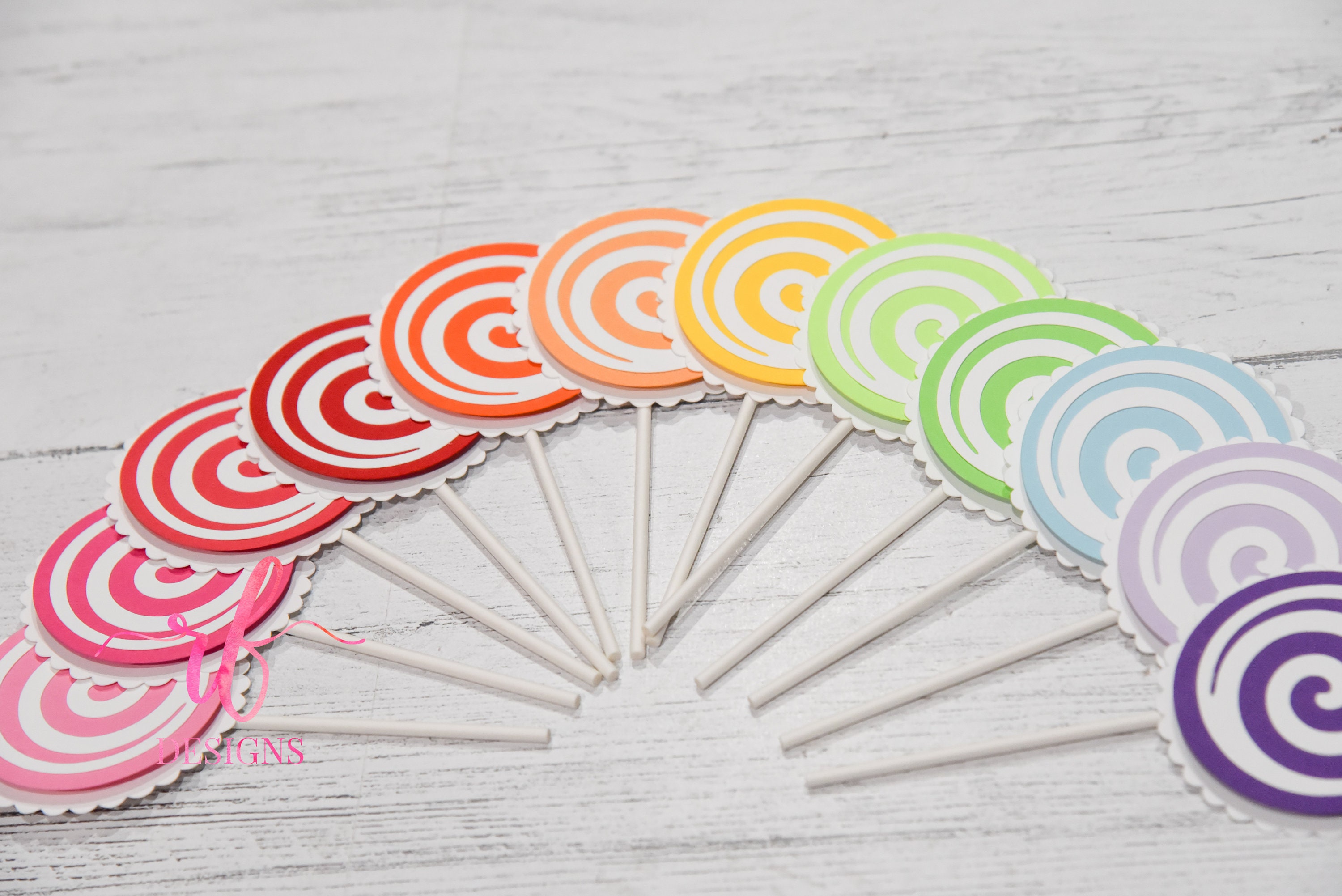 Rainbow Candyland/ Sweet Shoppe Lollipop Cupcake Toppers! Set of 12