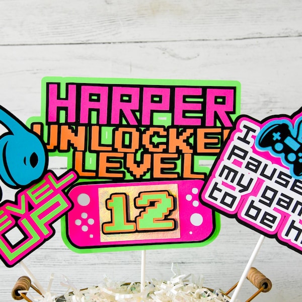 Gaming 3pc Birthday Cake Topper set | Centerpiece | Customized with Name and Age