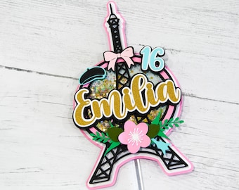 Paris Eiffel Tower Glitter Shaker Cake topper